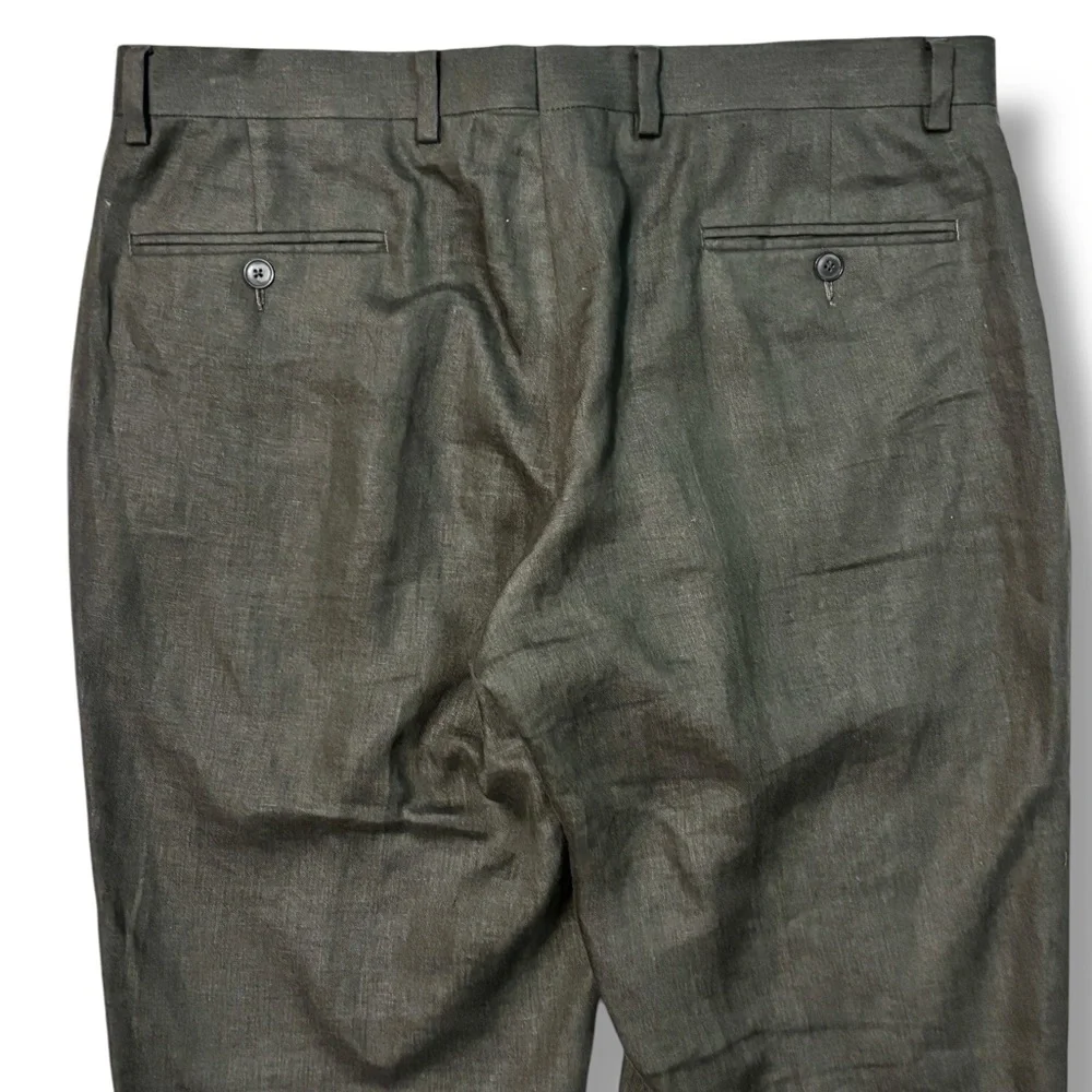 TOMMY HILFIGER Olive Green Linen Flat Front Dress Pants 36x32